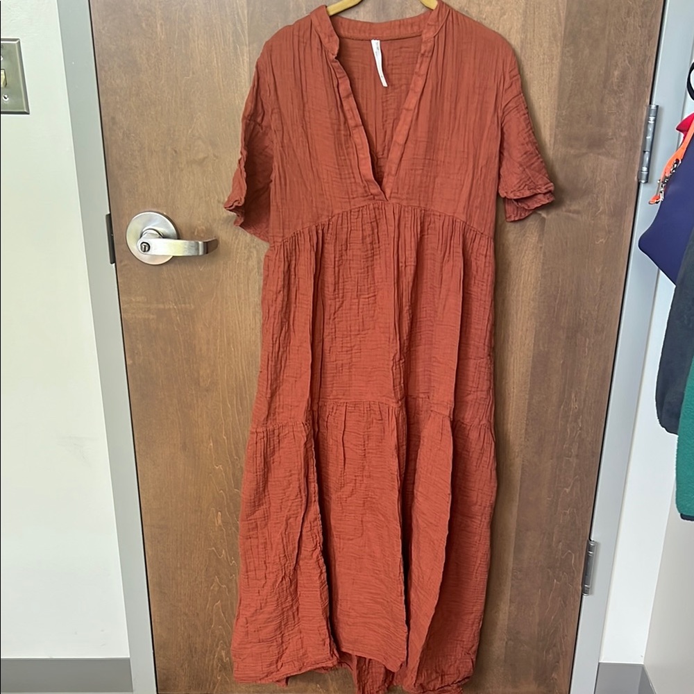 ✨ Anthropologie Terracotta Cotton-Linen Dress – Size XS ✨